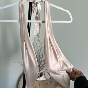 Satin Halter Crop Top in Pale Blush Pink